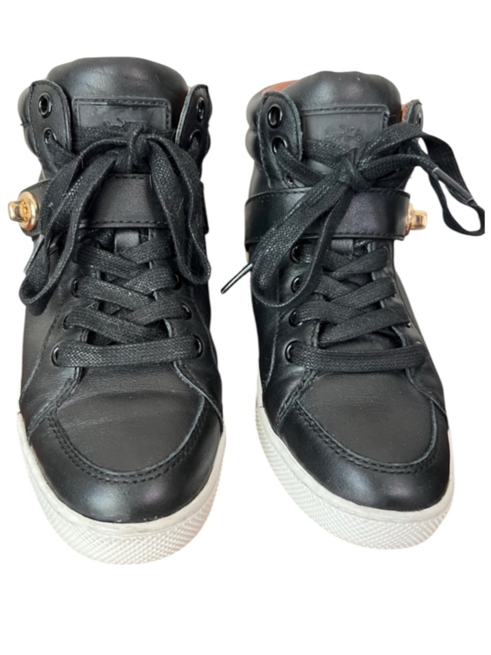 Coach Pembroke Black High Top Leather Sneaker With Buckle Detail Size 5 - Picture 4 of 11